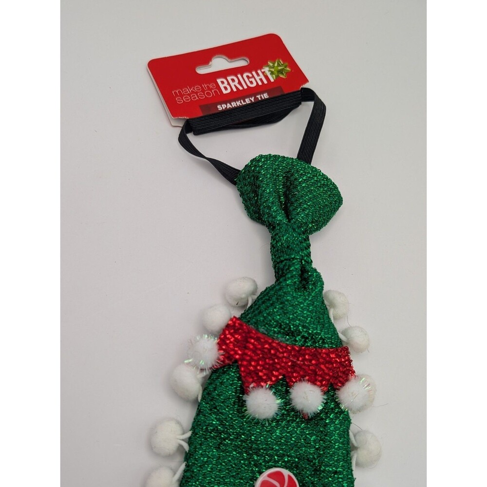 Men’s Christmas Sparkly Neck Tie 16” Party Gag Gift NWT** Green Elf Suit Decor - Picture 4 of 9